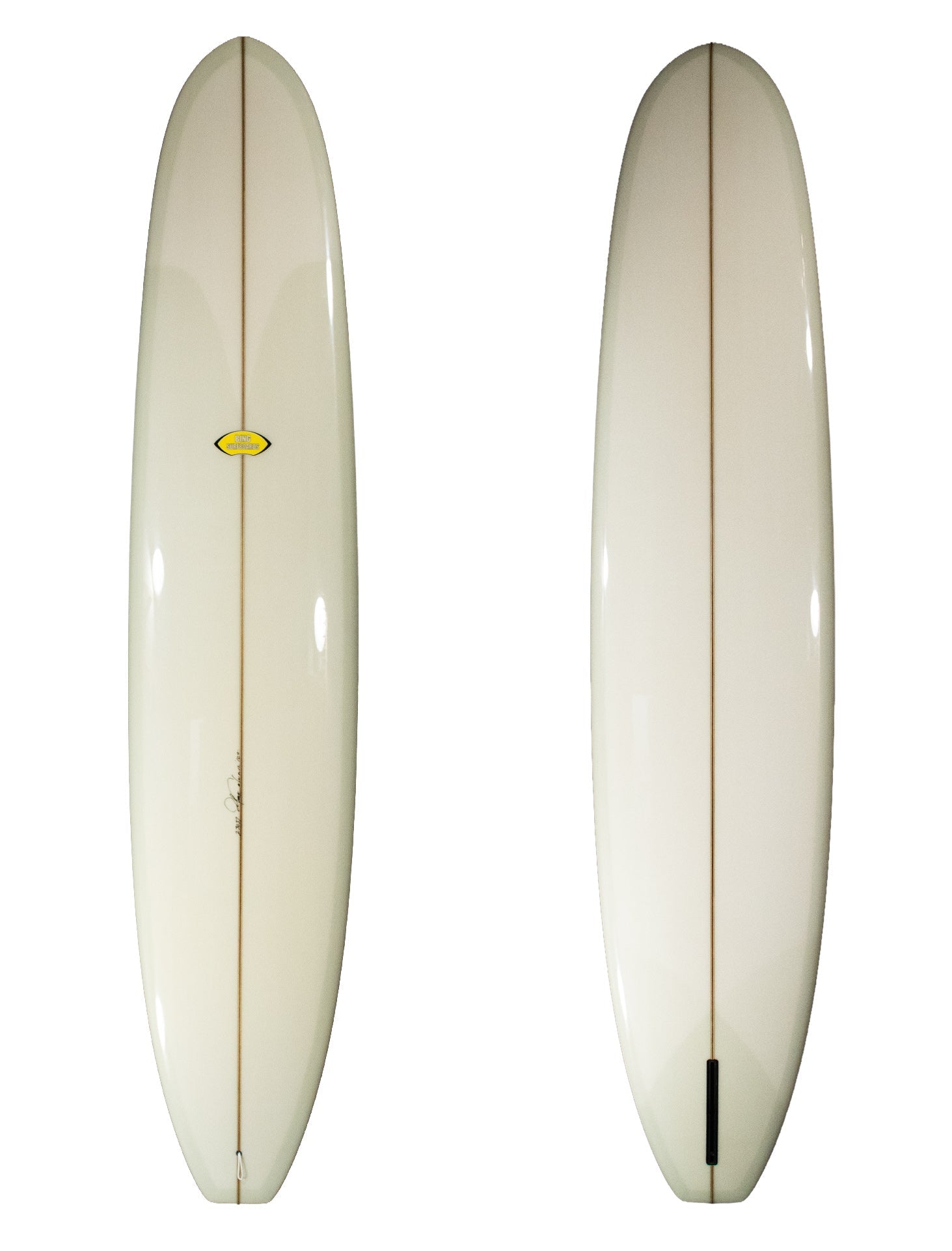 blue Sidewinder surfboard front and back shot