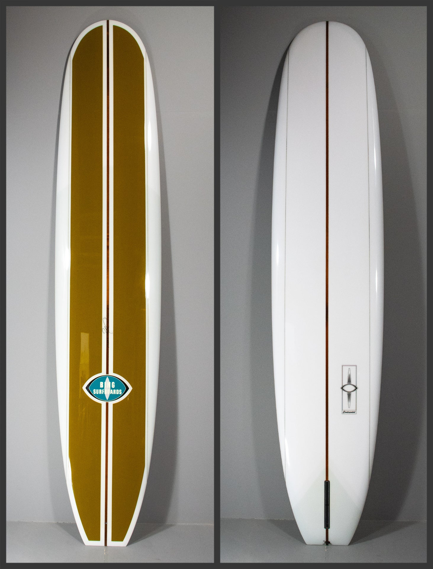 Gloss Polish Continental Surfboard White Bottom Brown Panels on top