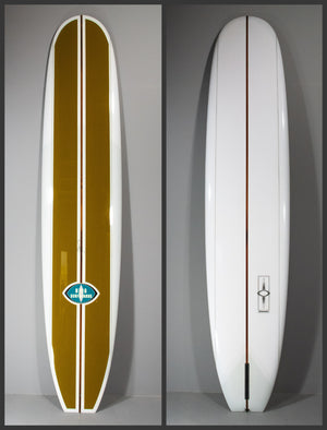 Gloss Polish Continental Surfboard White Bottom Brown Panels on top