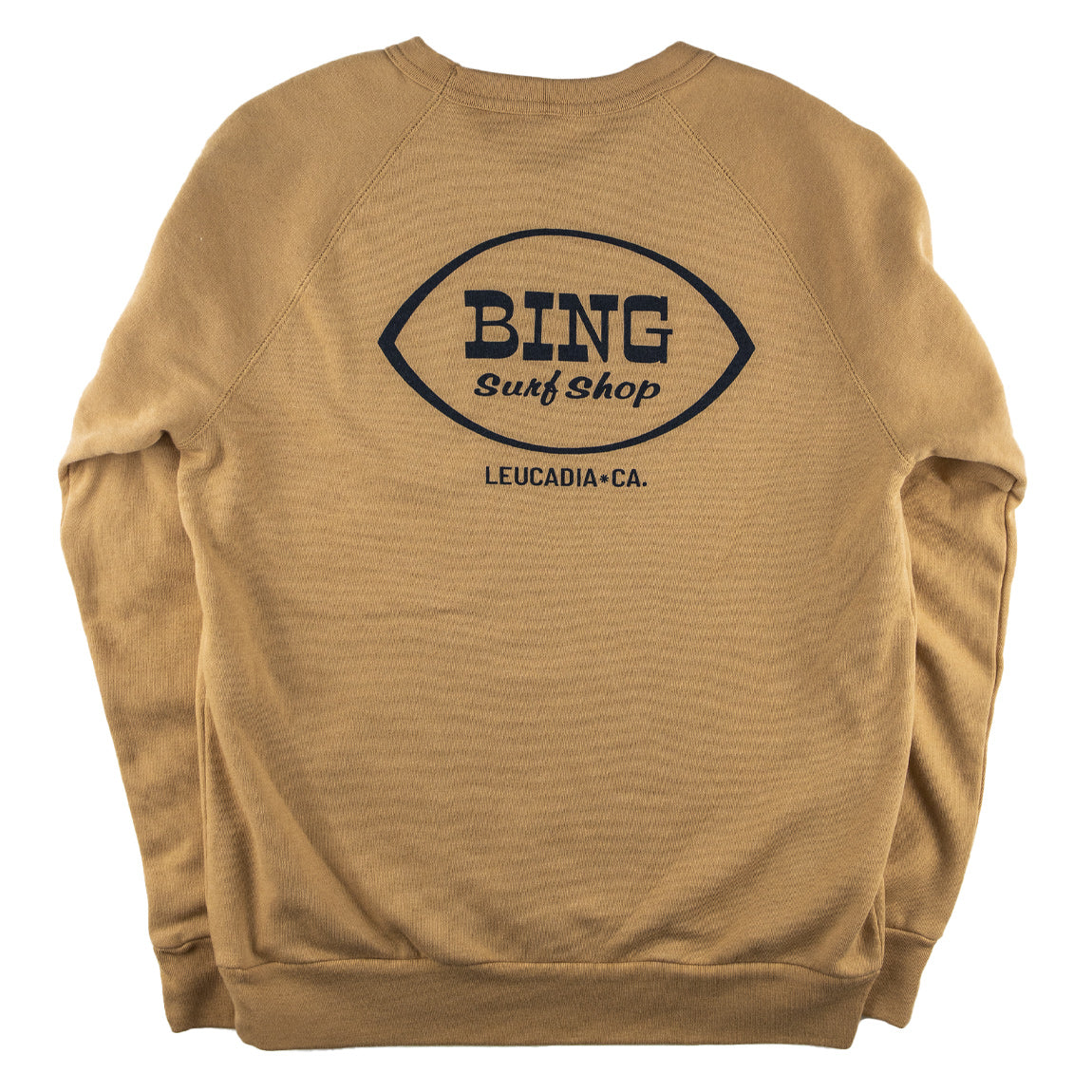 Camel colored Crewneck Sweatshirt with Bing Leucadia Shop Logo on front left chest