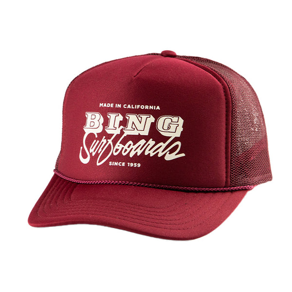 VAN SCRIPT Trucker Hat Maroon - Bing Surfboards