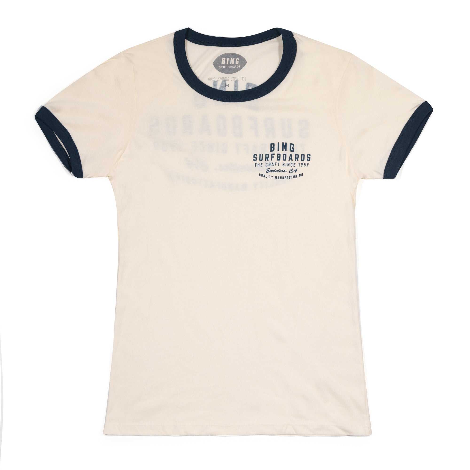 QUALITY MANUFACTURING Women's Premium S/S Ringer T-Shirt - Natural / Navy