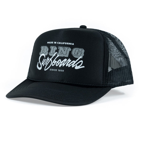 VAN SCRIPT Trucker Hat- Black - Bing Surfboards