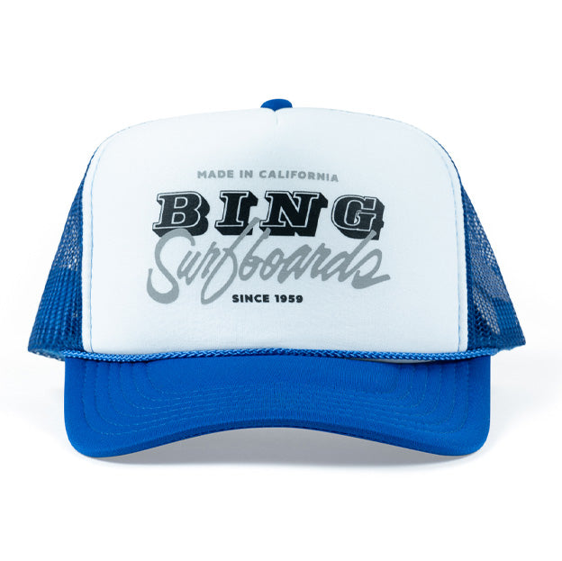 VAN SCRIPT Trucker Hat- Royal/White